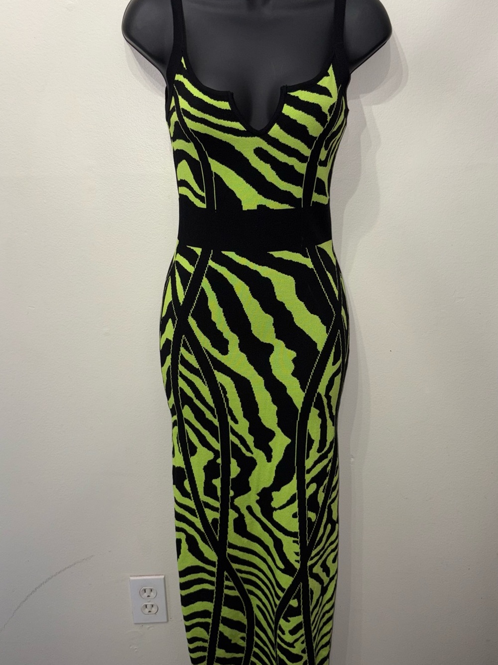 Black & Neon Green Zebra-Print Bodycon Dress